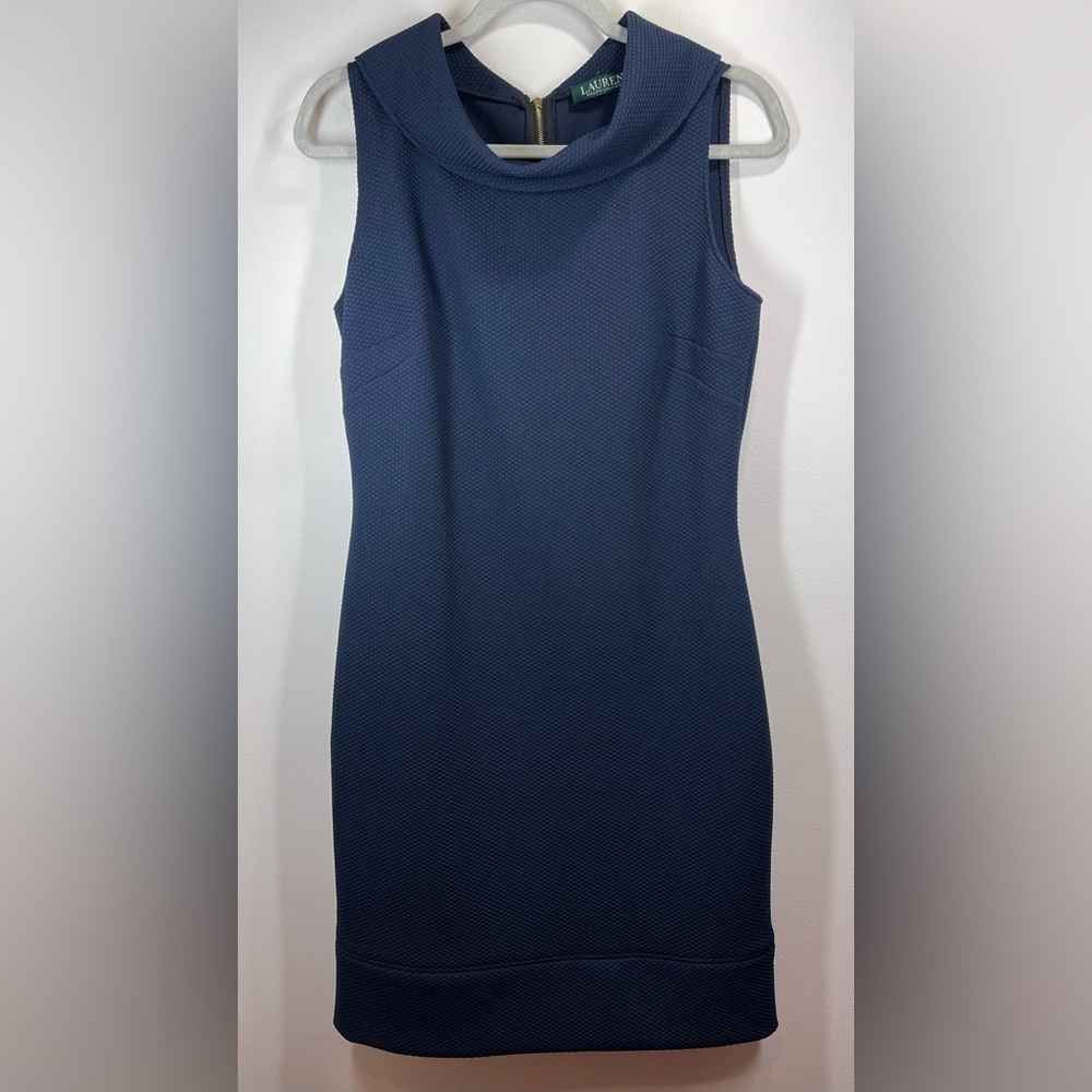 LAUREN RALPH LAUREN Women’s Navy Blue Cowl Neck A Line Midi Dress‎ Size 10